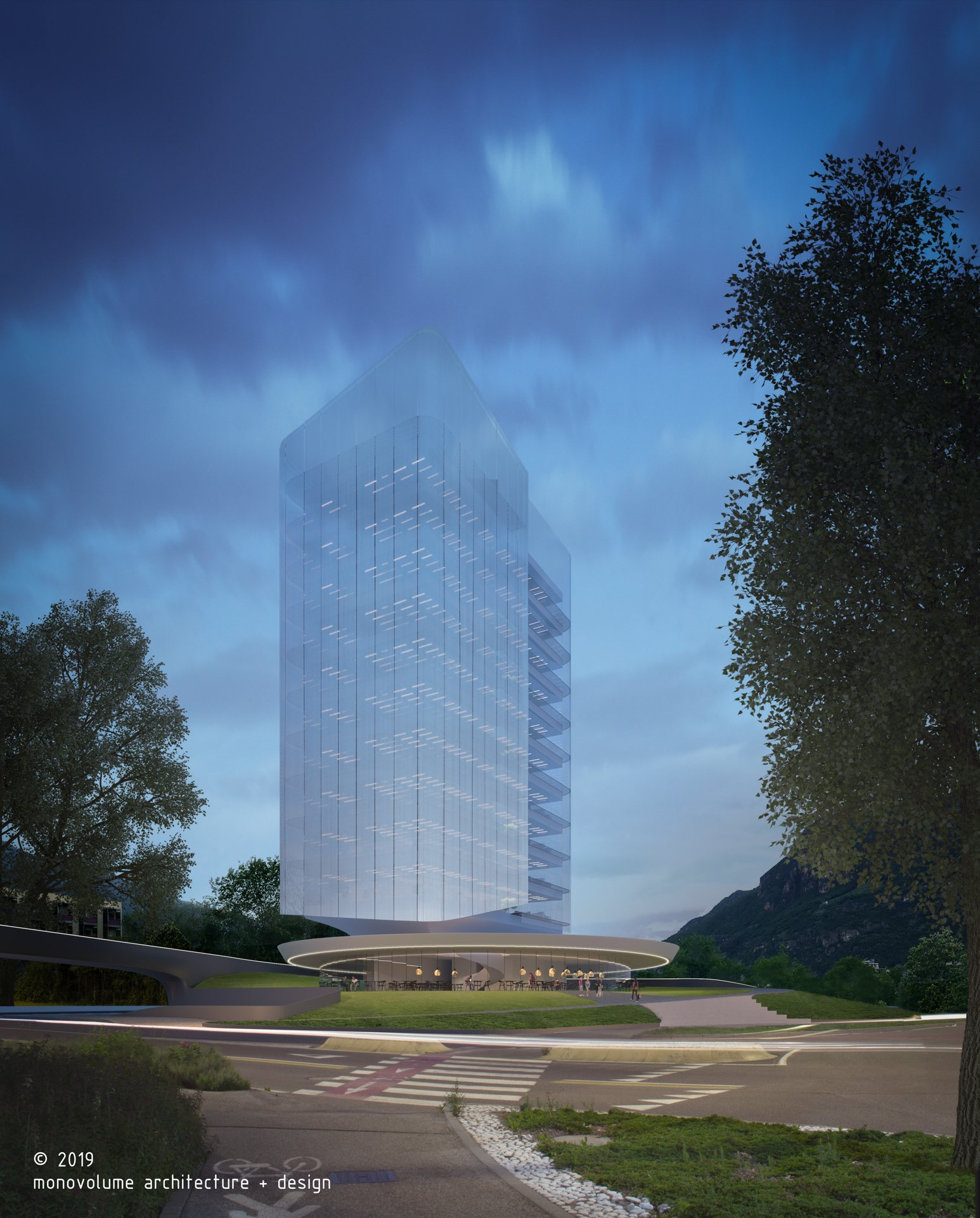 Torre Firmian; Bolzano; Uffici; Vetro; Architettura circolare; monovolume architecture + design; architettura Alto Adige; architettura moderna; monovolume architetti; concorso architettura