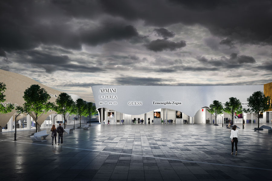Outlet City Metzingen; Metzingen; Gemania; Outlet archiettura; Negozi; Retails; Rendering architettura; Hugo Boss; monovolume architecture + design; architettura Alto Adige; architettura moderna; monovolume architetti; concorso architettura